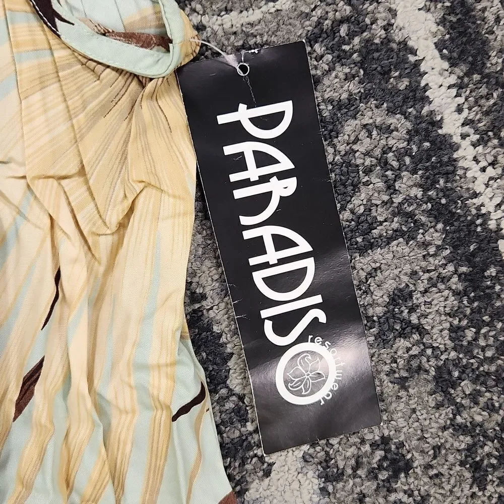 Paradiso Vintage Long Ruffle Tank Dress Mint Brown XL NWT